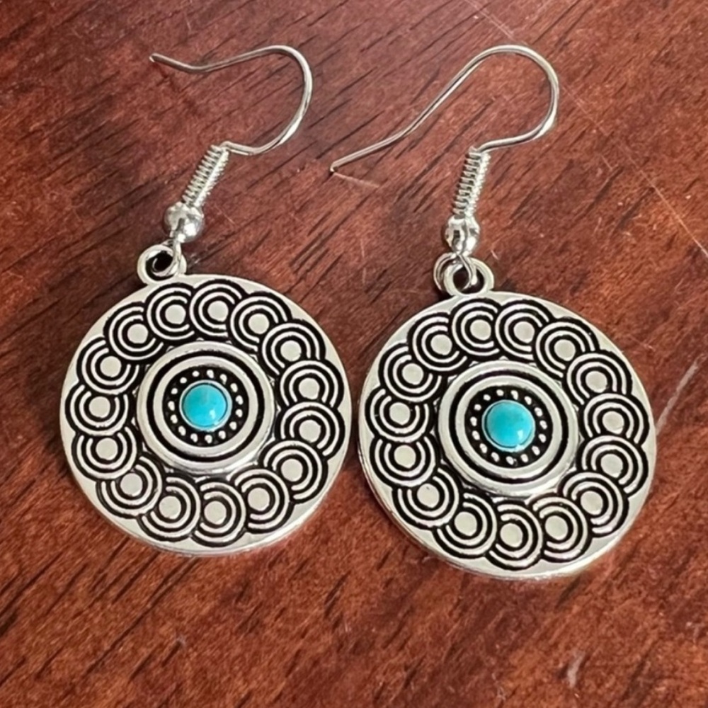 NWT Boho Silver and Turquoise Dangle Earrings